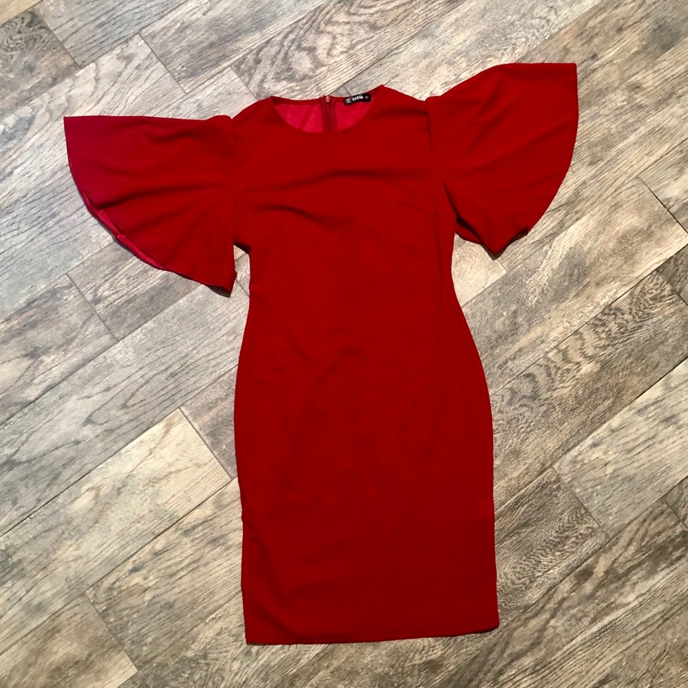 Red Bodycon Dress with Flutter Sleeves
